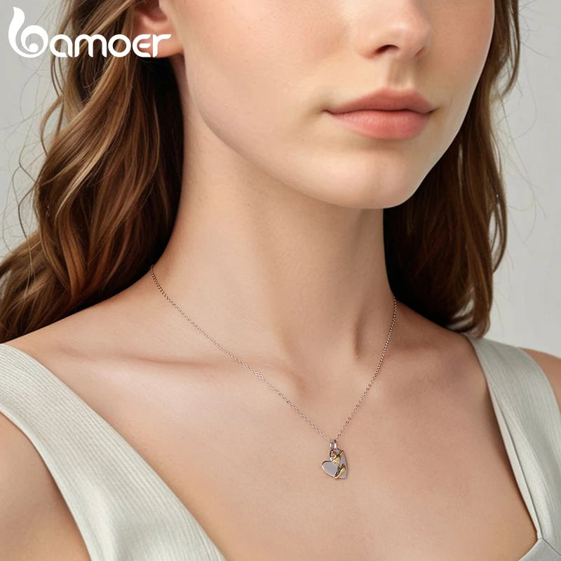 BAMOER 925 Sterling Silber Zweifarbige Umarmungskette mit Herzanhänger, Halskette für Damen, Muttertagsgeschenk, Schutzschmuck