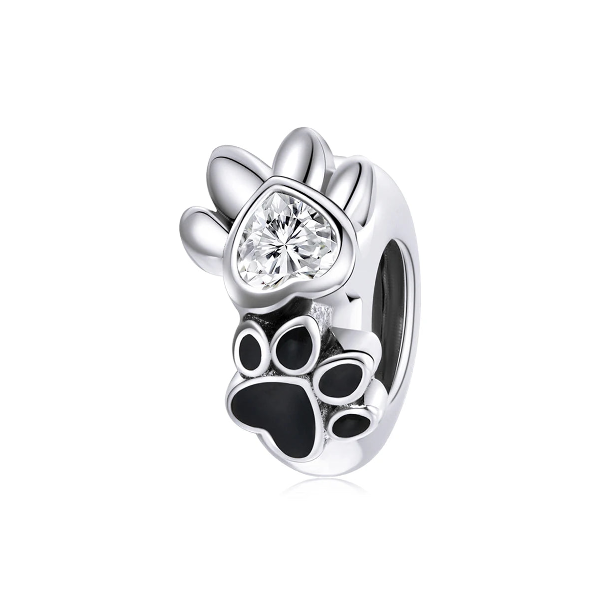 Bamoer 925 Sterling Silver Paw Print Silicone Beads Retro Pet Heart Charm for Women Teen DIY Lovely Bracelet Jewelry Accessories