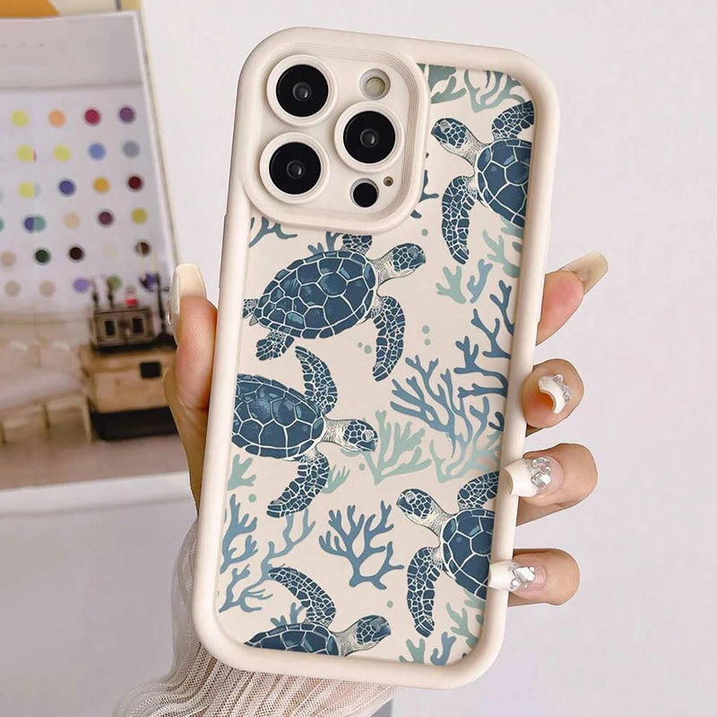 Colorful Sea Turtle Painted Soft Phone Case For iPhone 16 16E 11 12 13 Pro Max 15 14 Pro Max 7 8 Plus SE2 X XR XS Silicone Cover
