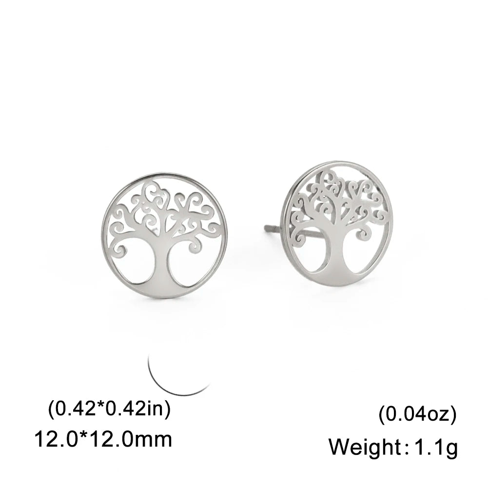 Hollow Out Life Tree Earrings for Women Fashion Stainless Steel Gold Silver Color Stud Earring Jewelry Birthday Gift