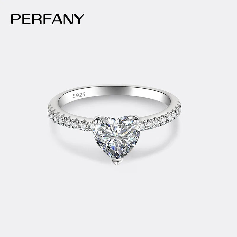 PERFANY 1/2CT Heart Cut Moissanite Ring for Women S925 Pure Silver Shiny Laboratory Diamond Engagement Luxury Jewelry - Madeinsea©