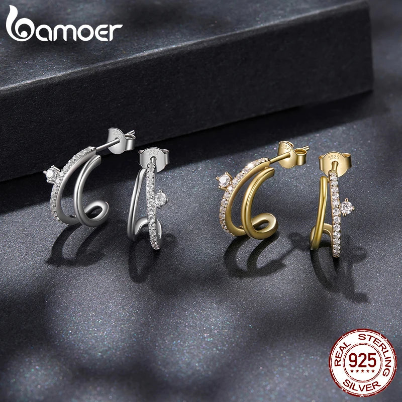Boucles d'oreilles BAMOER Moissanite à clous détachables, créoles double couche, couleur D, taille ronde, argent sterling 925 pour femmes