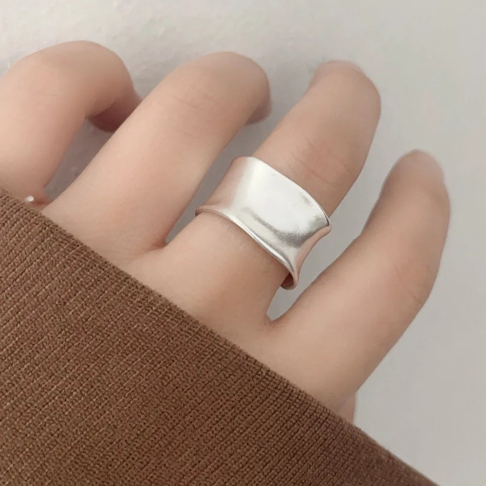 BF CLUB 925 Sterling Silver Rings For Women Simple Finger Open Vintage Gold Wide Flat Ring Allergy For Party Birthday Gift