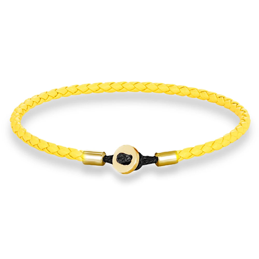 MKENDN Simple Style Gold Color Stainless Steel Button Braided Leather Bracelet For Men Women Couple Jewelry Gifts Homme