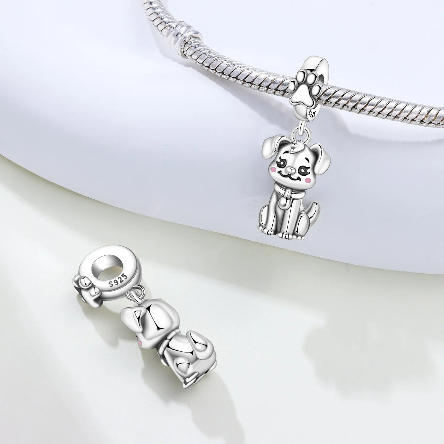PANPOKI 925 Sterling Silver Handsome Dog Animal Pet Beads Original Pendants Bracelet Charm Jewelry Party DIY Trendy Gifts