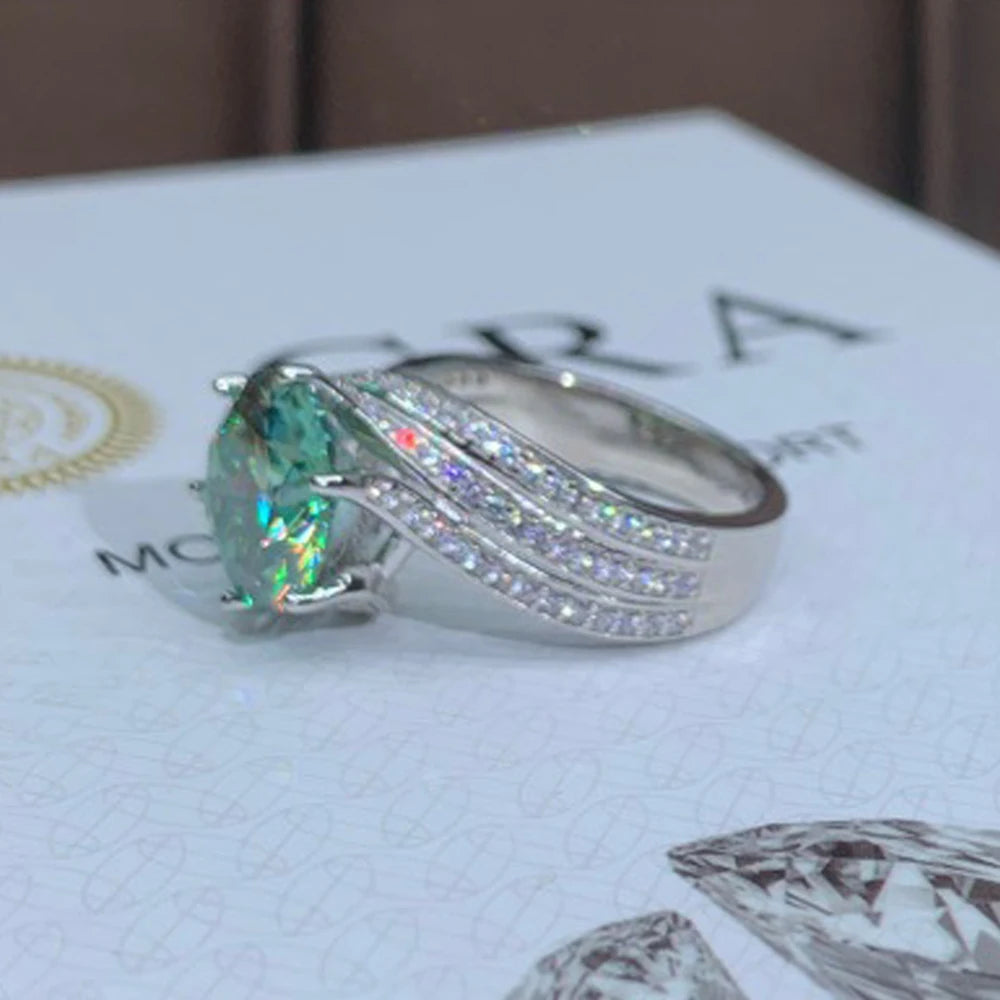 Serenity Day 5Ct Green Moissanite Ring Pass Tester Drill Pen Diamond S925 Sterling Silver Fine Jewelry For Luxury Wedding Gift