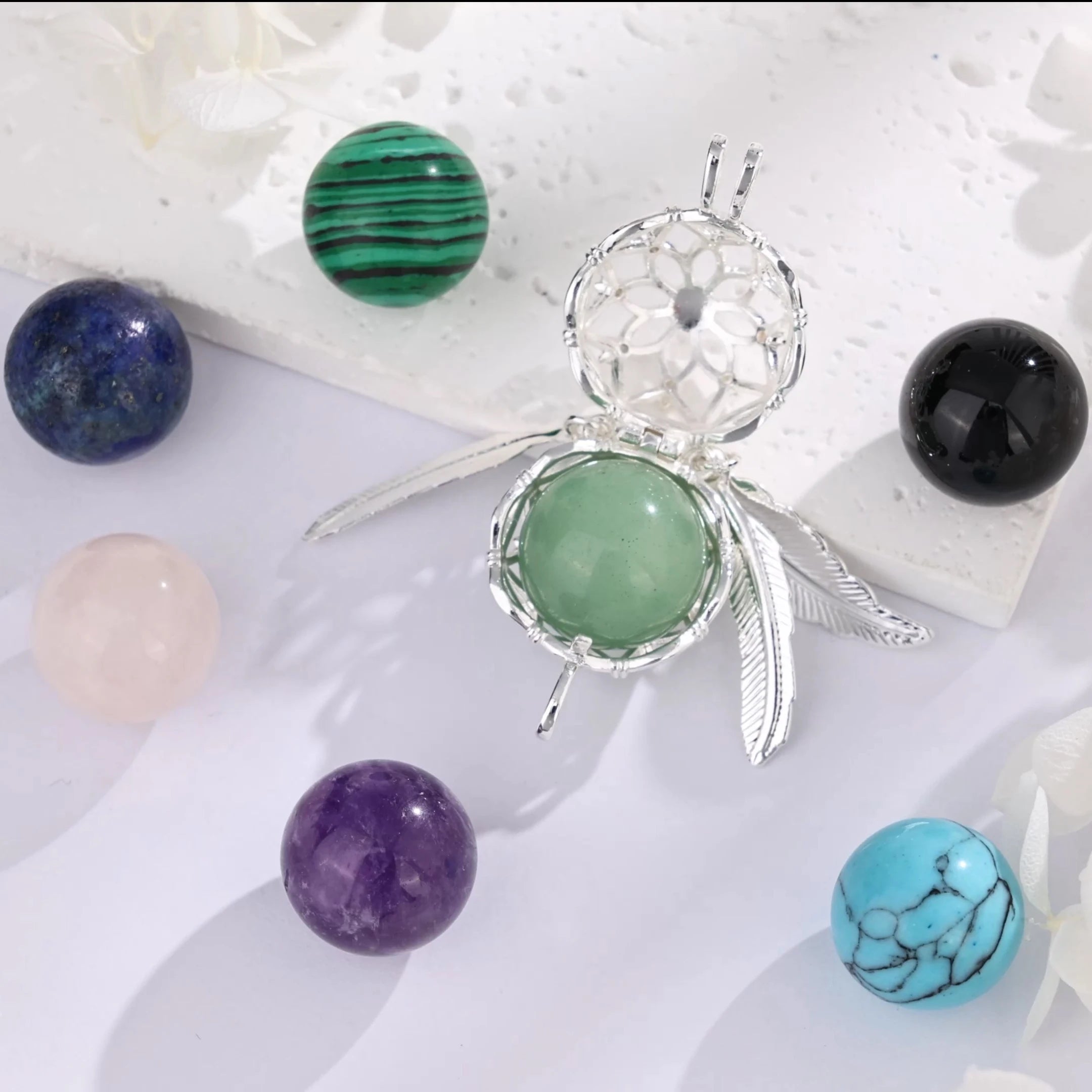 Eudora Dream Catcher Cage Necklace Amethyst Energy Healing Crystal Stone Jade Lapis Pendant Spiritual DIY Jewelry Obsidian Gift