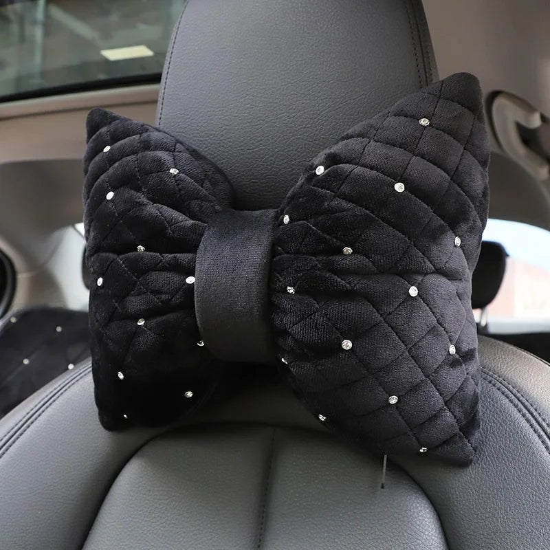 1PC Quality Diamond Bowknot Car Neck Pillow Rhinestone Auto Headrest Seat Support Waist Pillows Crystal Car Interior Accessories - Madeinsea©