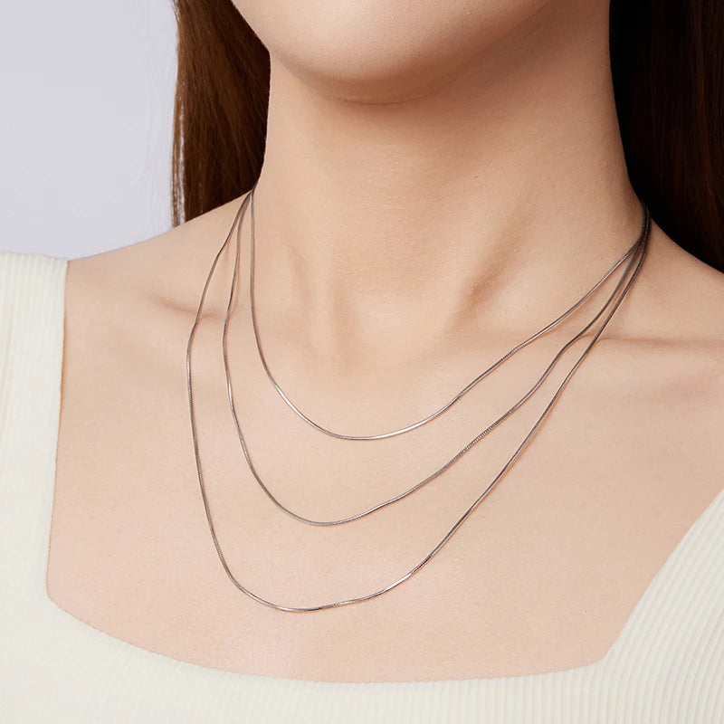 WOSTU Solid 925 Sterling Silver Snake Chain necklace For Women Basic s925 silver Round Snake Chain links Choker 40cm 45cm 50cm