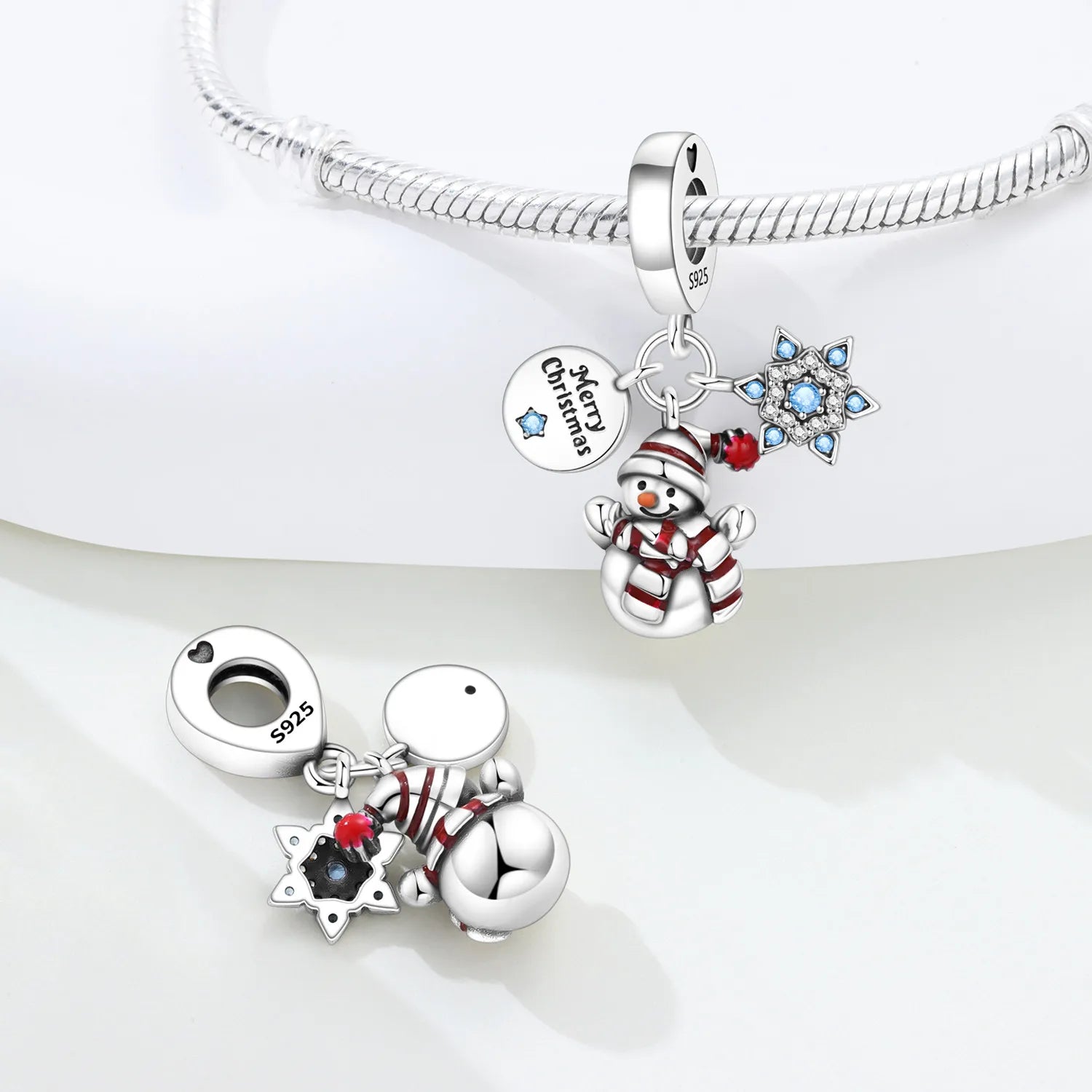 PANPOKI 925 Sterling Silver Snowman Snowflake Pendants Bracelet Charms Fit Women Jewelry Party Beads DIY Trendy Gifts