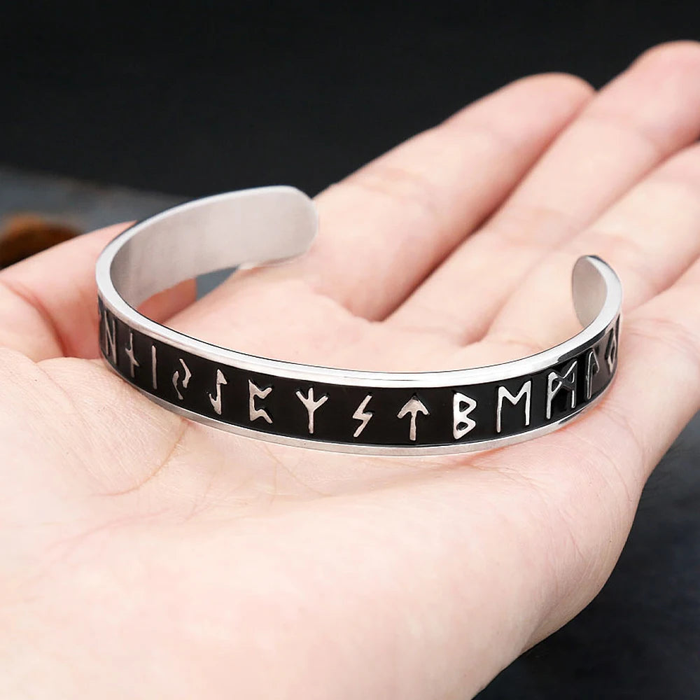 Bracelet nordique en acier inoxydable avec runes Vikings - Bracelet manchette simple à ouverture tendance pour hommes et femmes - Amulette - Bijoux - Cadeaux - Dropshipping