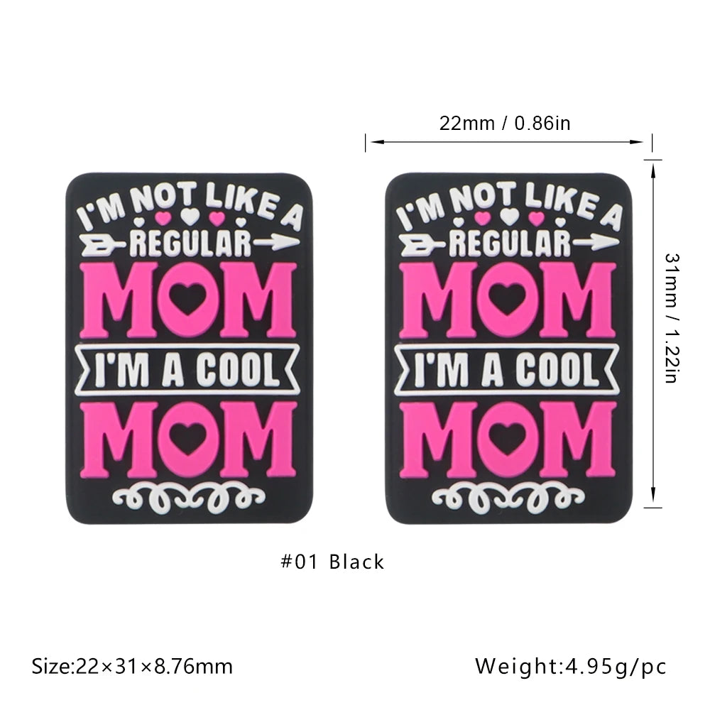 Lot de 5 ou 10 perles en silicone MOM pour la fabrication de bijoux, colliers, bracelets, accessoires de bijouterie