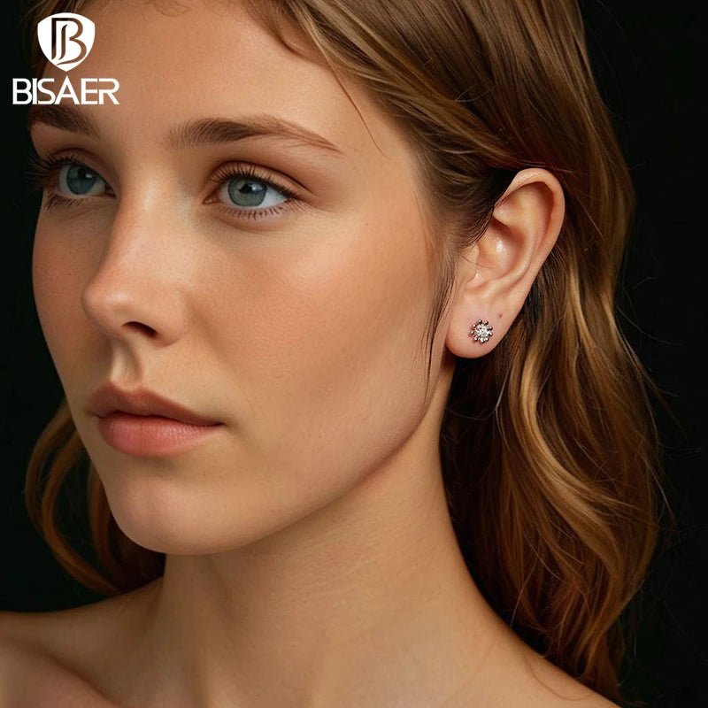 Boucles d'oreilles à tige en argent sterling 925 avec marguerite en moissanite BISAER, fleurs en fleurs, pour femmes, fiançailles, mariage, bijoux fins