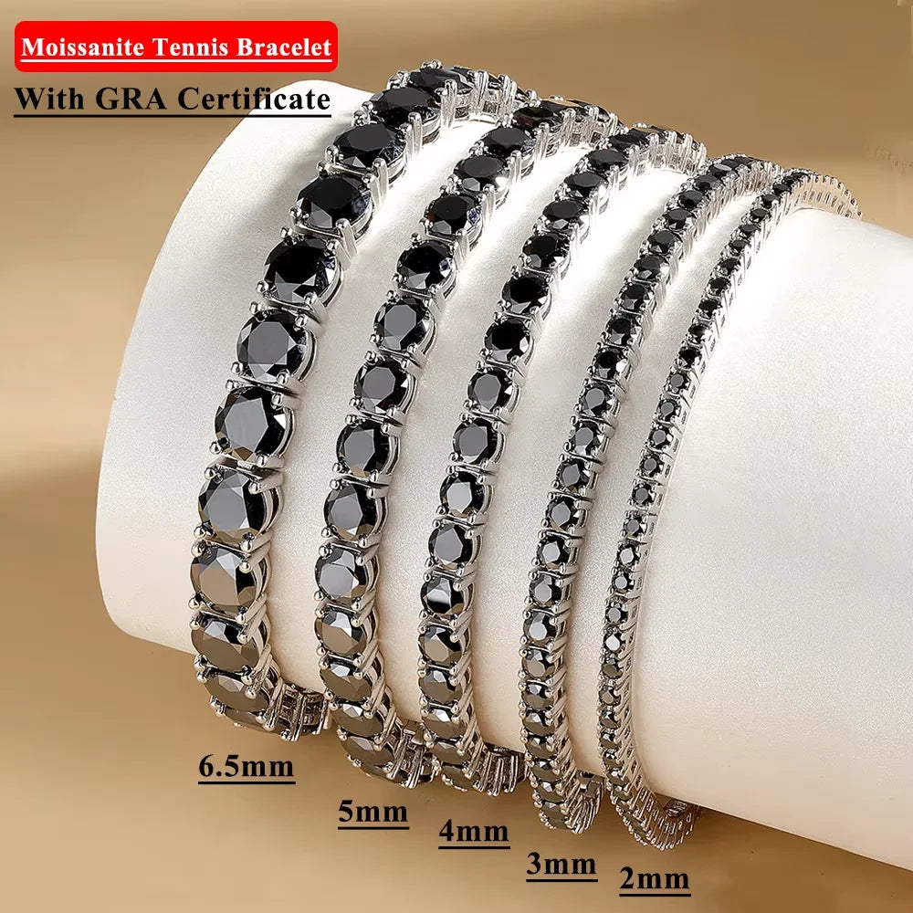 Serenity 2mm 3mm 5mm Black Moissanite Tennis Bracelet For Women Man Gift S925 Sterling Silver Sparkling Lab Diamond Hand Chain - Madeinsea©