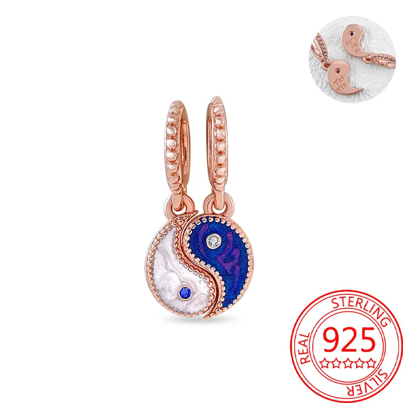 925 Sterling Silver Real Rose Gold Pink Octopus Summer Turtle Heart Dangle Charm Fit Original Bracelet Necklaces Bracelet Girl