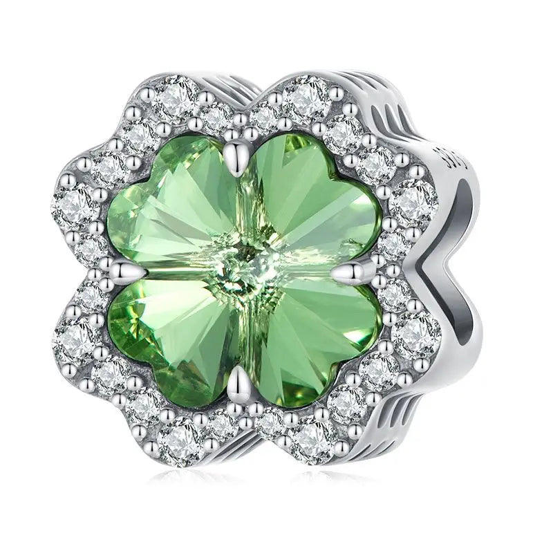 WOSTU 925 Sterling Lucky Green Four-leaf Clover Charm Pink Heart Pendant Faith Cross Bead Fit Bracelet Necklace Gift mom Family