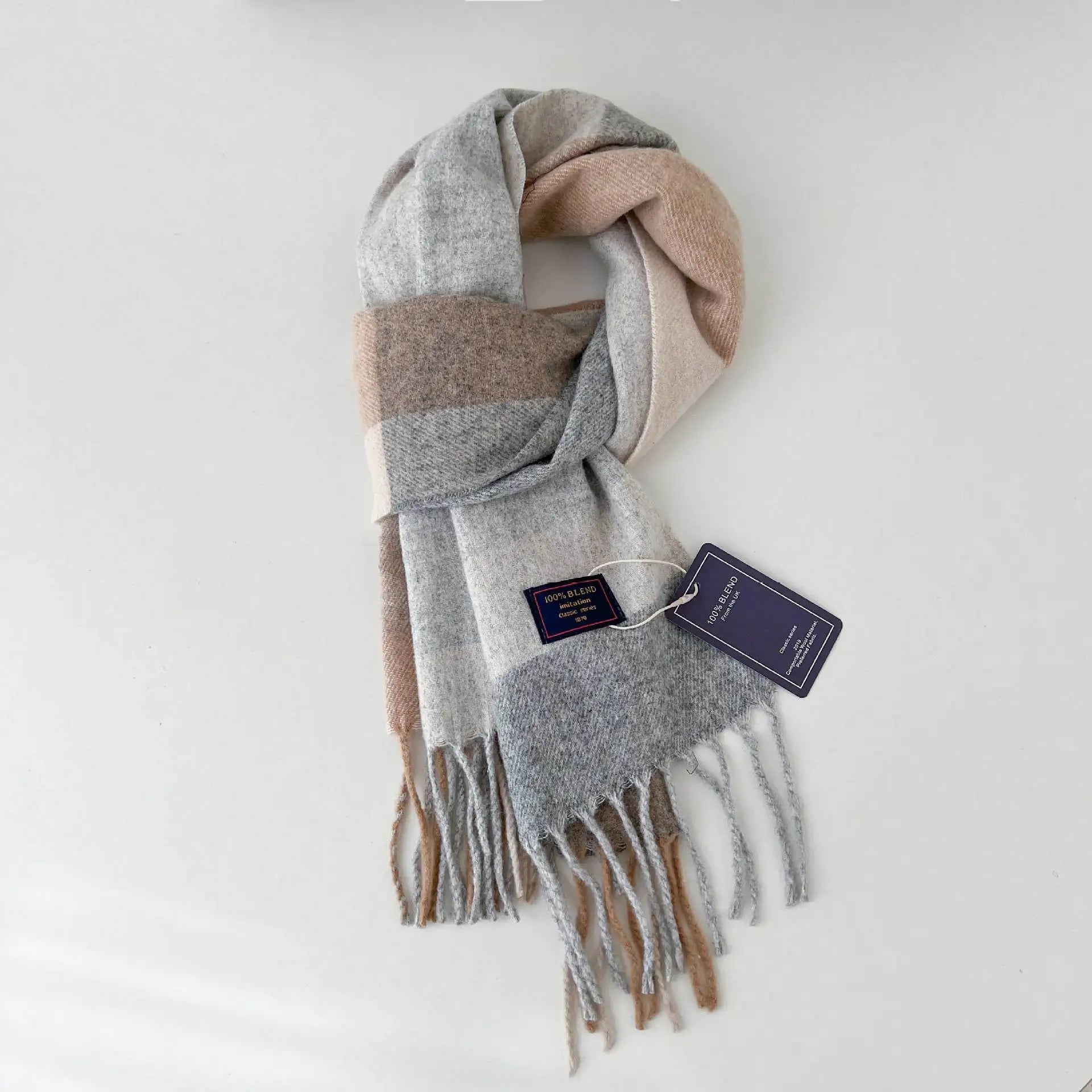 Korean Style Tassel Patchwork Plaid Scarf Women's Fashion Versatile Neck Protection Warmth Cold Resistance Winter New Arrival