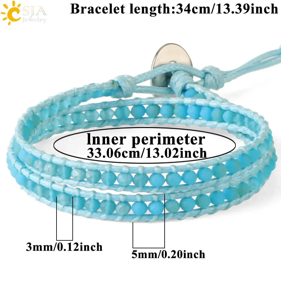 CSJA Turquoise Man Bracelet Bohemian Handmade Braides Bangle Indian Agate Crystal Beaded Double Layer Bracelets Women Homme S625