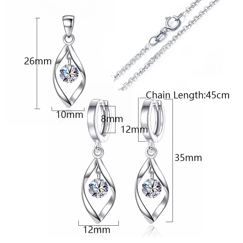 MEEKCAT Schmuckset aus 925er Sterlingsilber mit Zirkonia-Anhänger in Tropfenform – Halskette + Ohrringe – Bijoux für Damen – Weihnachtsgeschenk