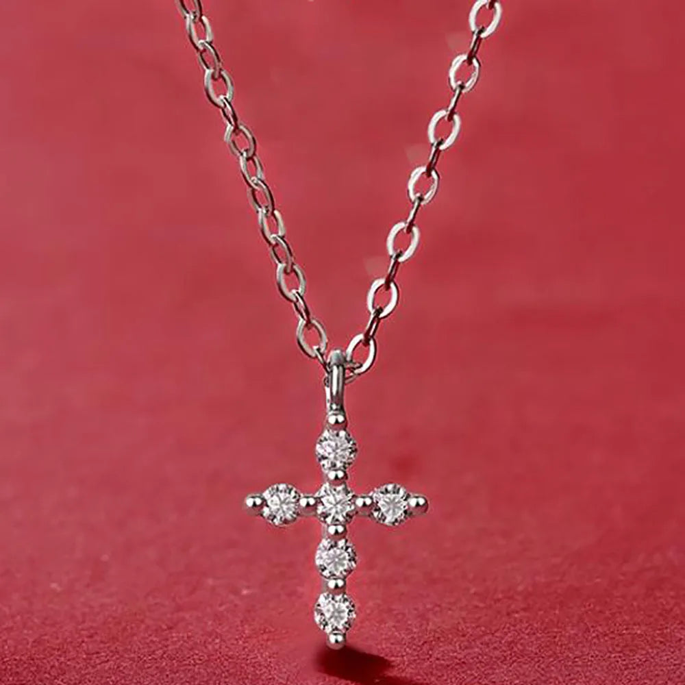 Serenity 6 Stones D Color Moissanite Cross Necklace For Women Men 100% S925 Sterling Silver Plated 18K Jesus Neck Chain Jewelry