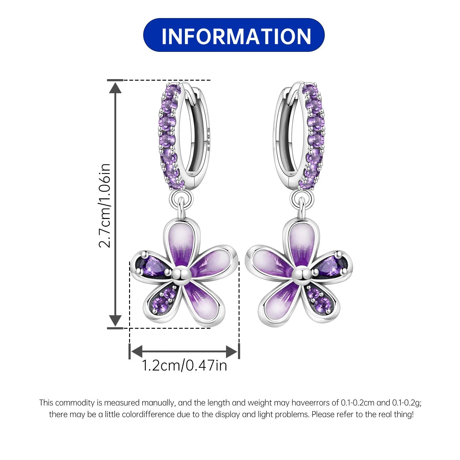 PANPOKI 925 Sterling Silver Gradient Purple Flower Drop Earrings Women Earrings Charm Fashion Versatile Party Jewelry Gifts