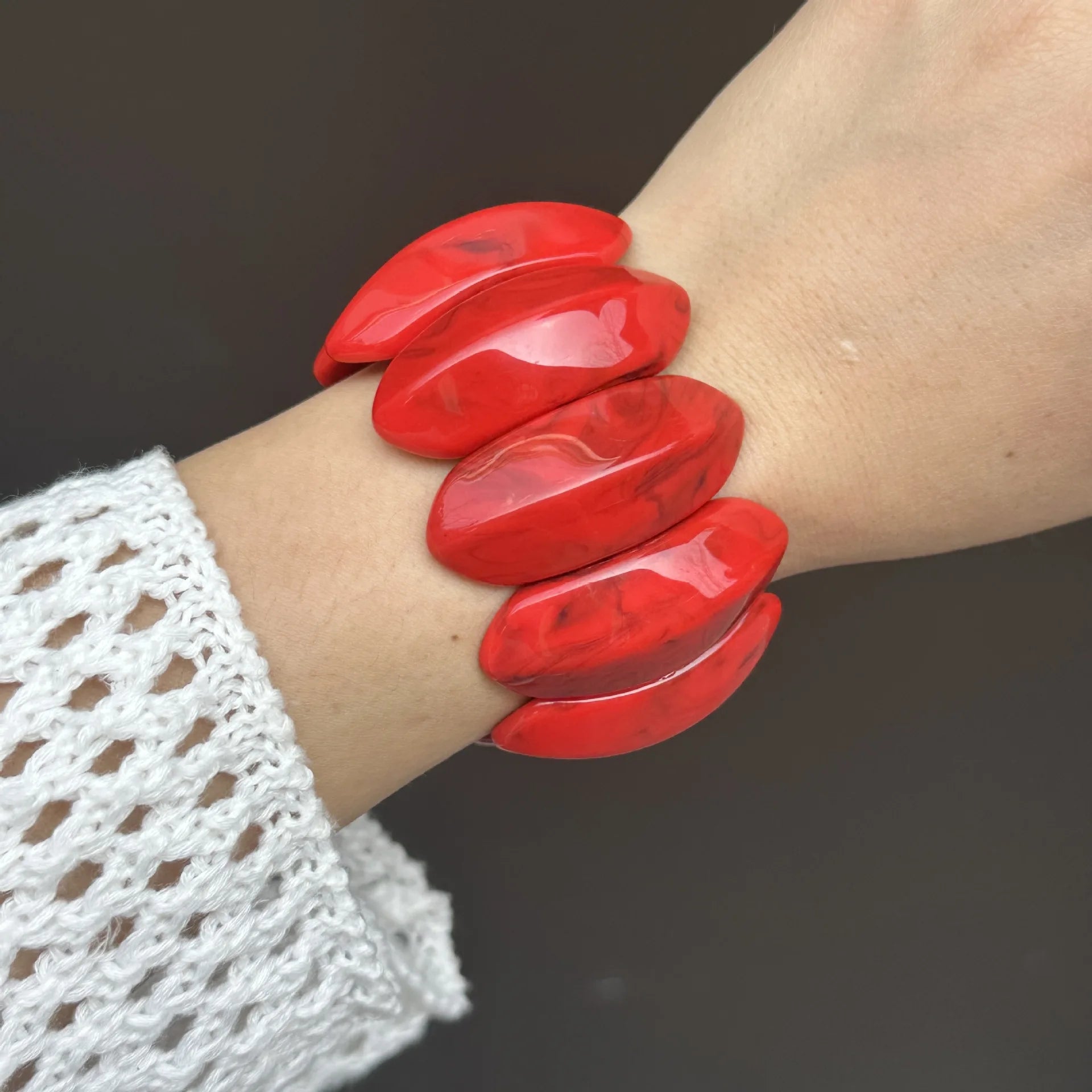 KMVEXO Vintage Wide Geometric Red Resin Acrylic Smudging Bangles Irregular Chunky Bracelets Bangle Jewelry for Women Summer Gift