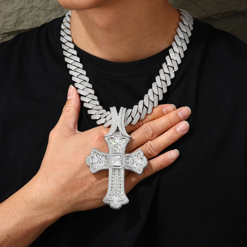 TUHE Unisex High Quality Classic Cross Pendant Mossanite Sterling Silver 925 Pendants For Men Women Hip Hop Jewelry