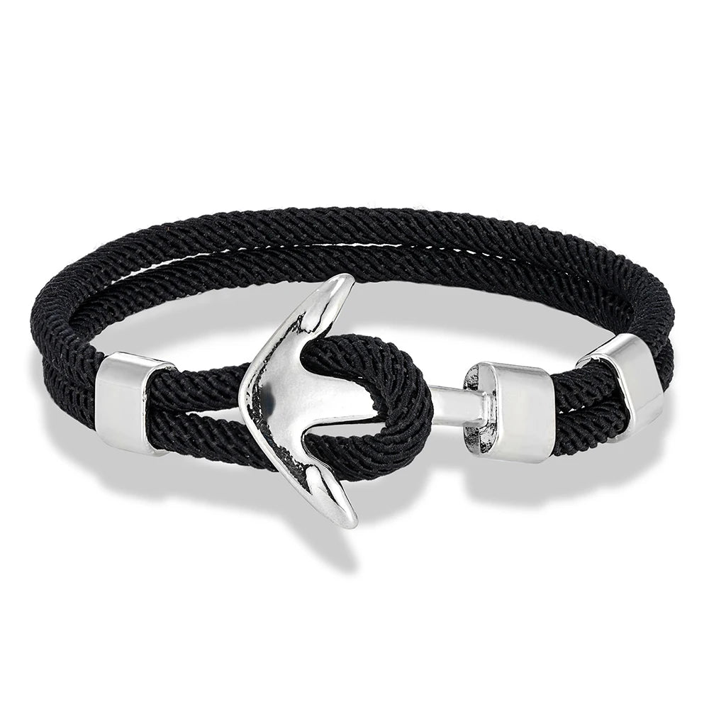MKENDN Anker-Armbänder für Herren, doppelsträngig, nautisches Surfer-Armband, wasserdicht, Seil, silberfarben, Bootsschnalle