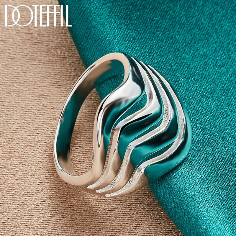 DOTEFFIL 925 Sterling Silver Four Lines Smooth Ring For Woman Man Fashion Wedding Engagement Party Gift Charm Jewelry