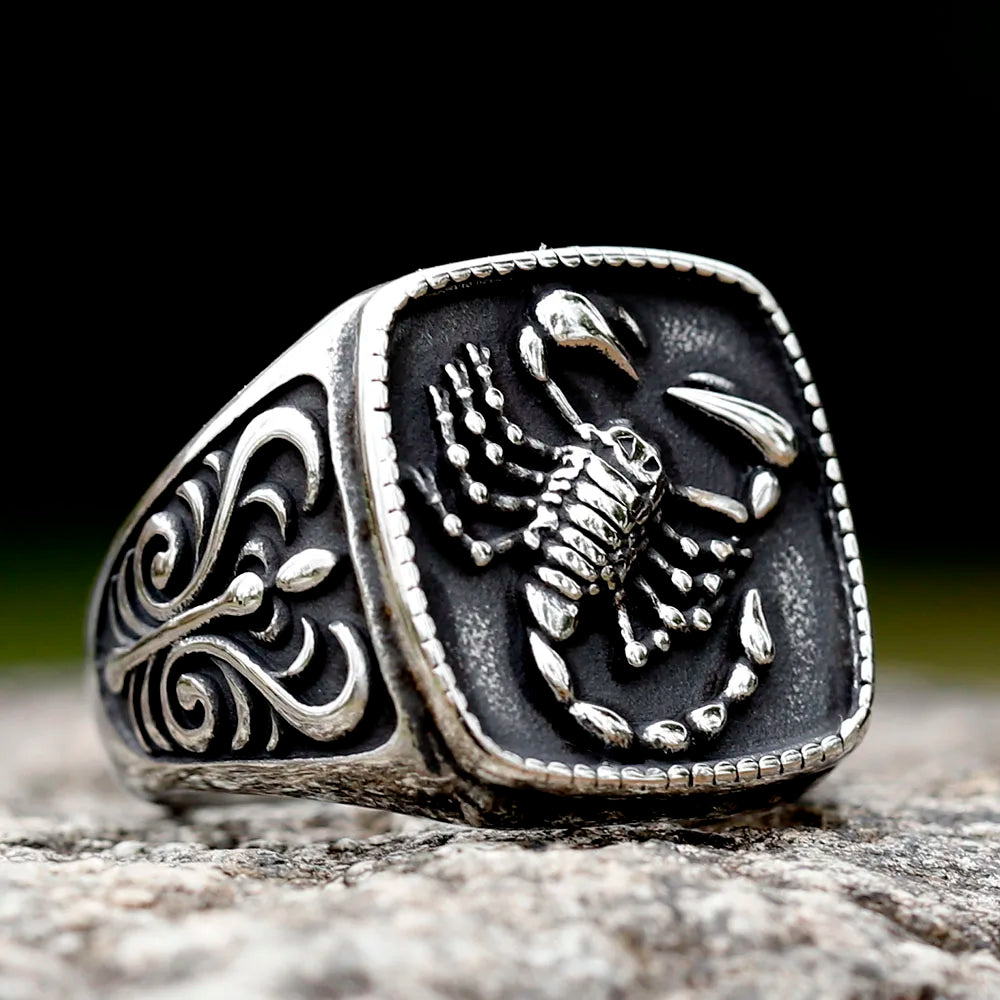 2023 New Fashion Stainless Steel Ring scorpion 3D Round Detailed antler animal Men's Ring for teen Jewely free shipping