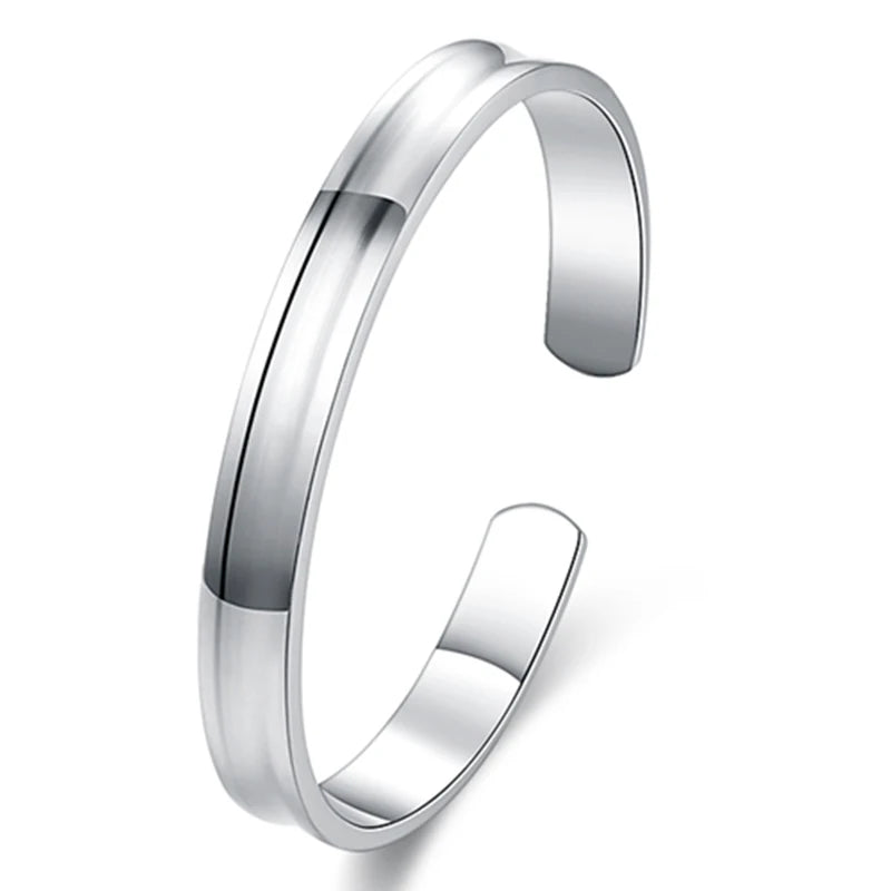 DOTEFFIL 925 Sterling Silver Smooth 8mm Adjustable Bangle Bracelet For Woman Man Fashion Wedding Engagement Party Jewelry