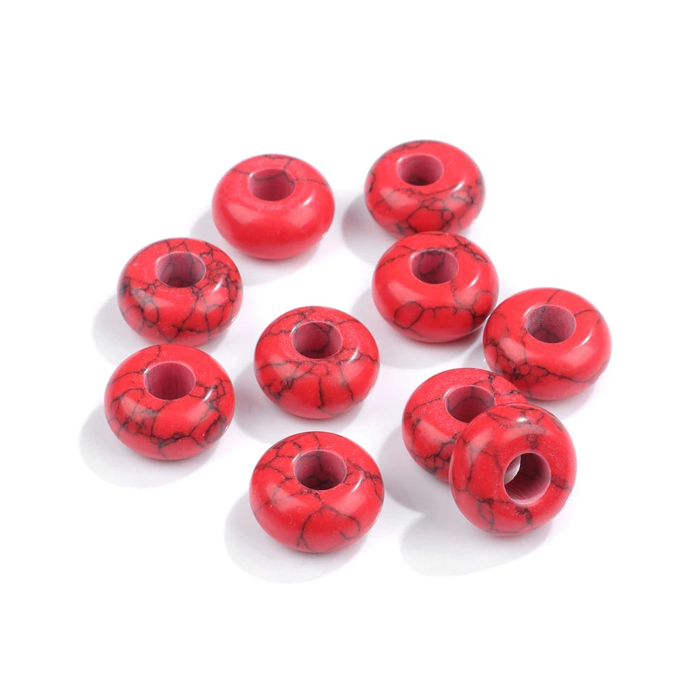 5PCS Natural Big Hole Round Abacus Bead 14mm Opal Tiger Eye Jade Hollow Stone Pendant For Jewelry Making Necklace Earrings DIY