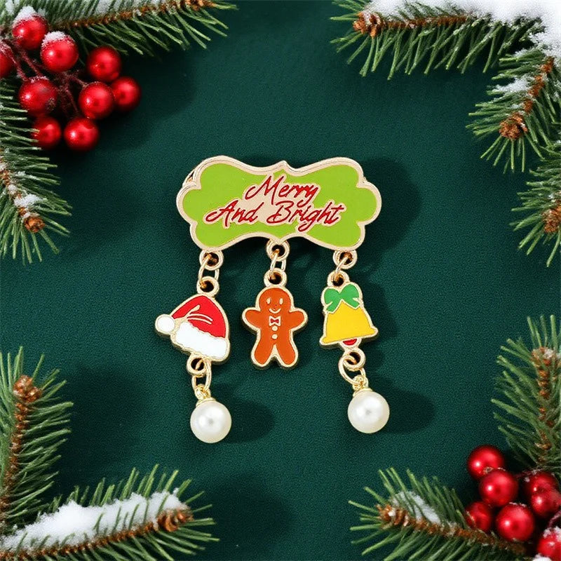 Fashion Christmas Brooch For Women Men Xmas Tree Snowman Wreath Elk Metal Tassel Lapel Pins Badges New Year Party Festival Gift