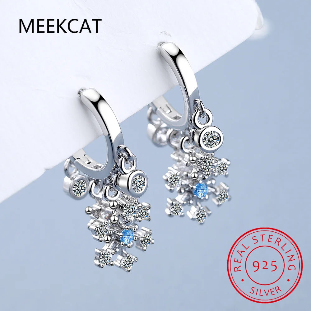 925 Sterling Silver Snowflake Ear Buckles Luxury Zircon Hoop Earrings Oorbellen for Women Engagement Wedding Fine Jewelry Gift