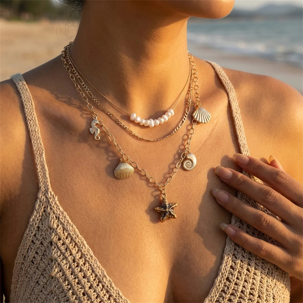 Bohemian Double Layer Seashell Necklaces For Women Handmade White Rice Beads Shell Short Collar Choker Beach Party Neck Jewelry
