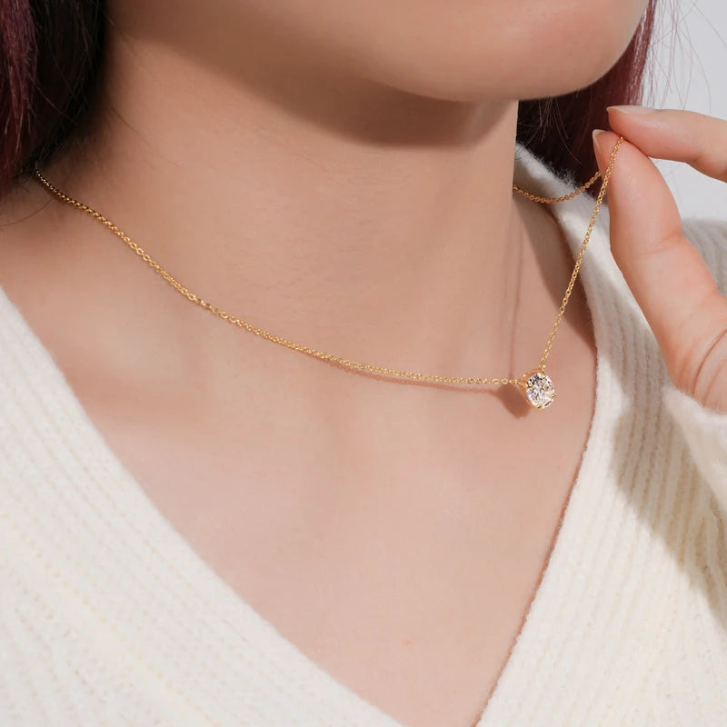 OXTAO D VVS1 2.0 CT Oval Cut Moissanite Necklace Solitaire Pandent GRA Certified S925 Silver Classic Necklaces Wedding Jewelry