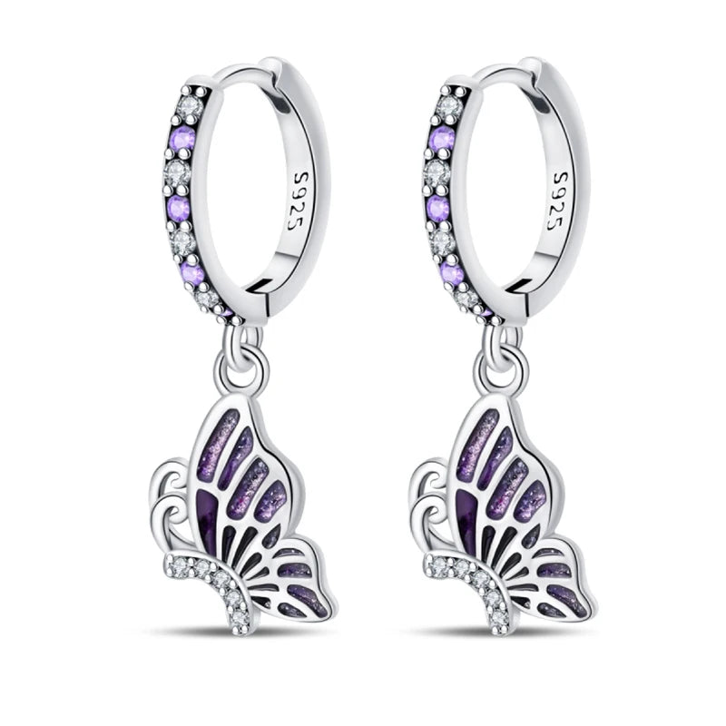 New 925 Silver Plated Shiny Dream Catcher Feather Earrings For Women Exquisite Butterfly Earrings Fashion Birthday Jewelry