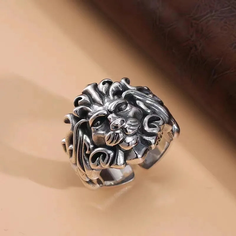 Retro Lion Ring For Men Silver Color Punk Gothic Rock Hiphop Open Ring Handmade Designer Jewelry Biker Accessories Gift For Man