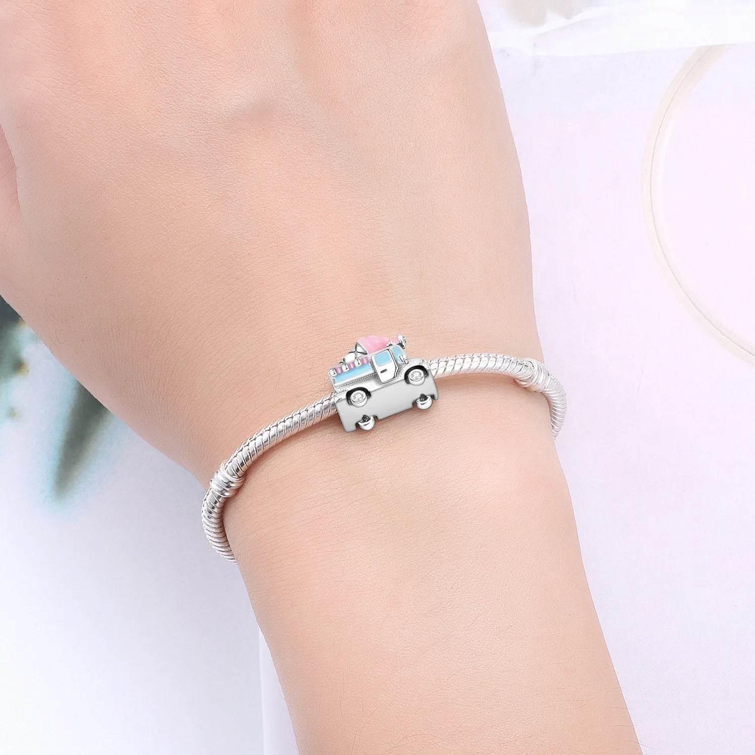 PANPOKI 925 Sterling Silver Ice Cream Cart Model Beads Original Pendants Bracelet Charm Jewelry Party DIY Trendy Gifts
