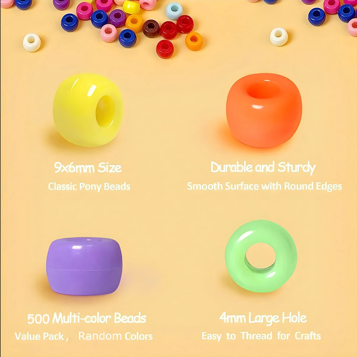 500pcs Pony Candy Colorful Plastic Beads For Jewelry Making DIY Hair Braiding, Bracelet Necklace Handicrafts Small Business