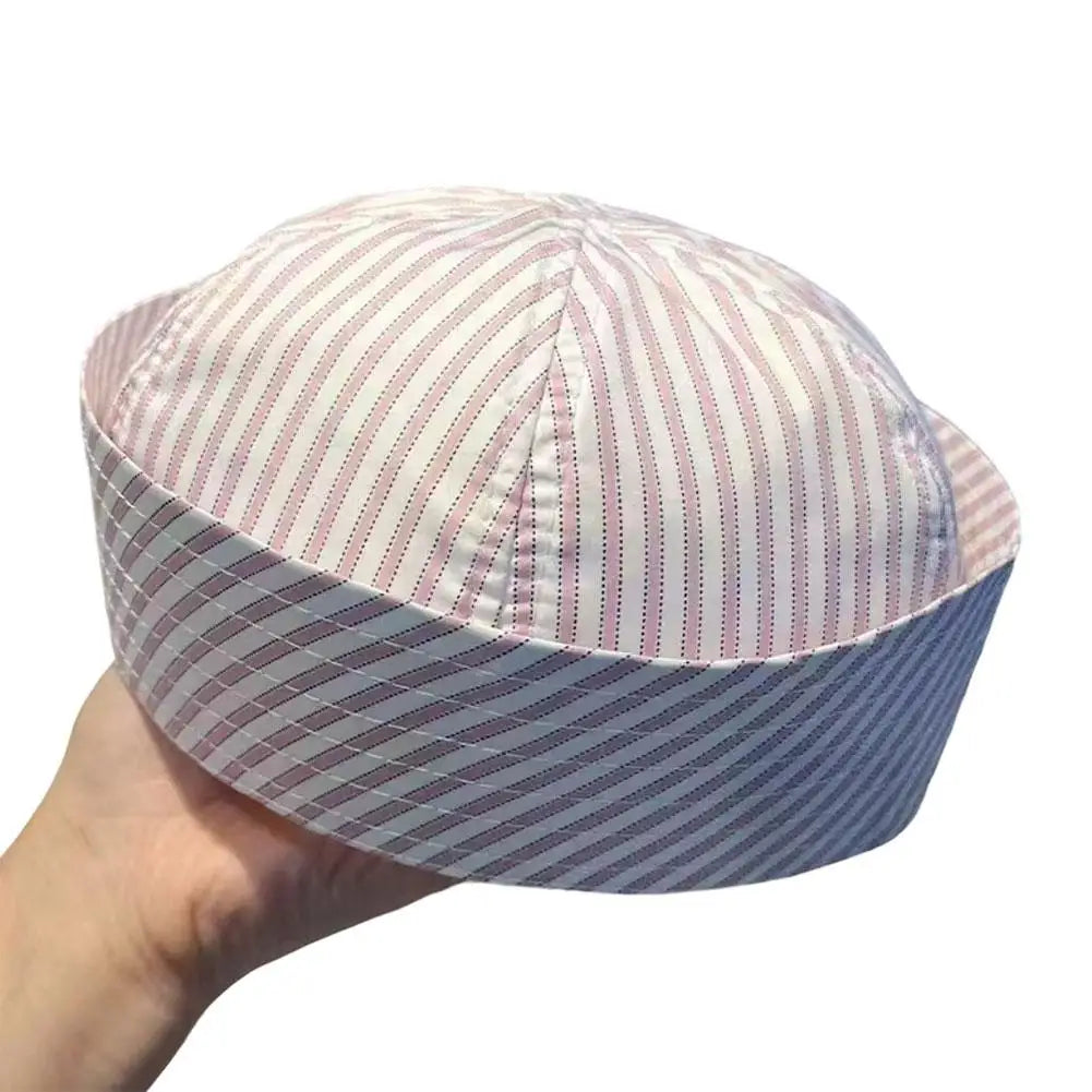 Casual Stripe Cosplay Sailor Hat UV Protection Breathable Comfortable Cosplay Sailor Hat for Men Women Reversible Flat Top Cap