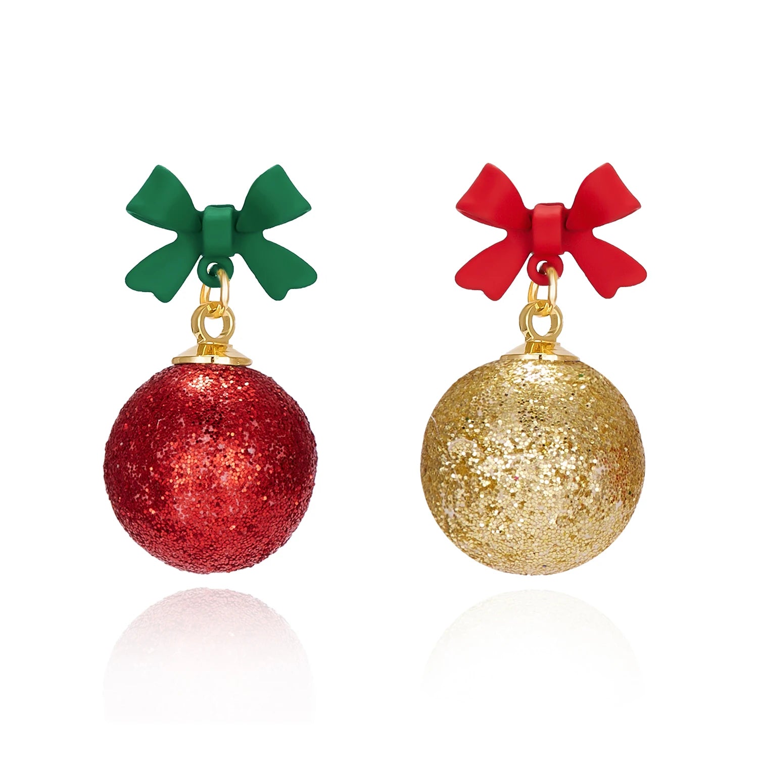 Fröhliche Weihnachten! Grüne und rote runde Kugelohrringe für Damen mit Pailletten, Schneeflocken und Sternen – Hängeohrringe für Neujahr und Feste.