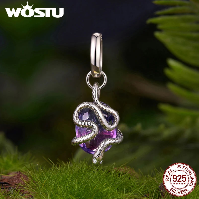 WOSTU 925 Sterling Silver Medusa Head Charm Snake Beads Rainbow Crystal Pendant  for Bracelet Making Unique DIY Gift