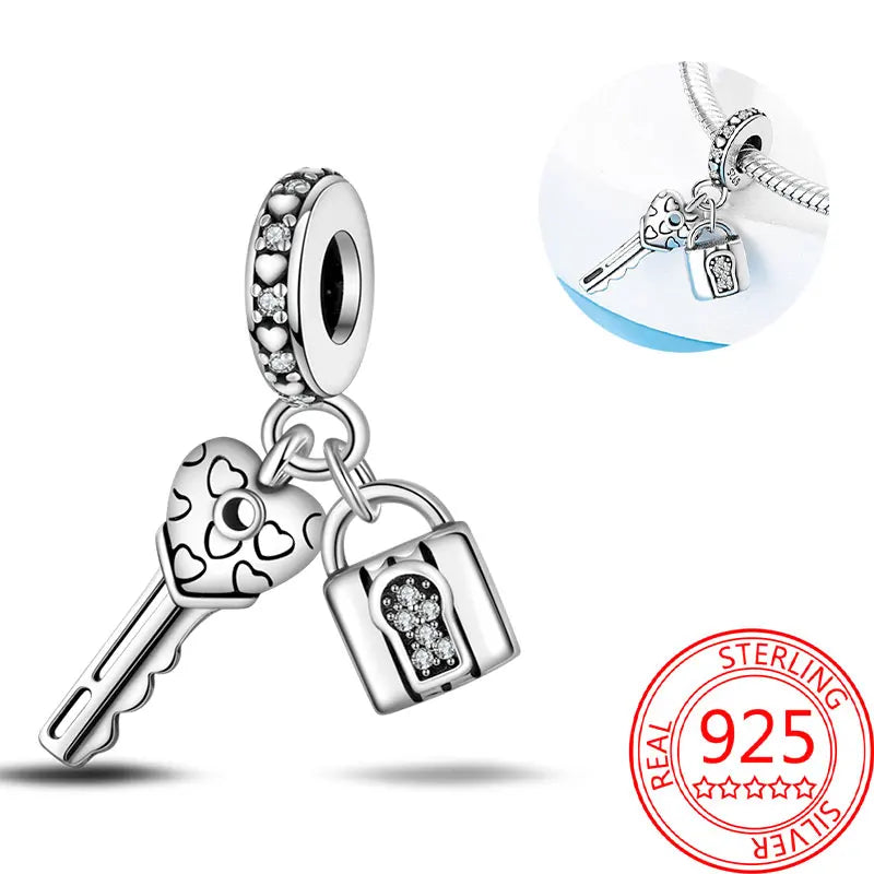 925 Sterling Silver Sparkling Pink Heart Charm Pendant Beads Fit Original Bracelet for Women Valentine Day Jewelry Gifts