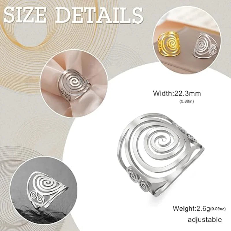 Dreamtimes Fashion Round Geometric Braided Spiral Swirl Ring for Women Stainless Steel Adjustable Thumb Open Ring Jewelry Gifts