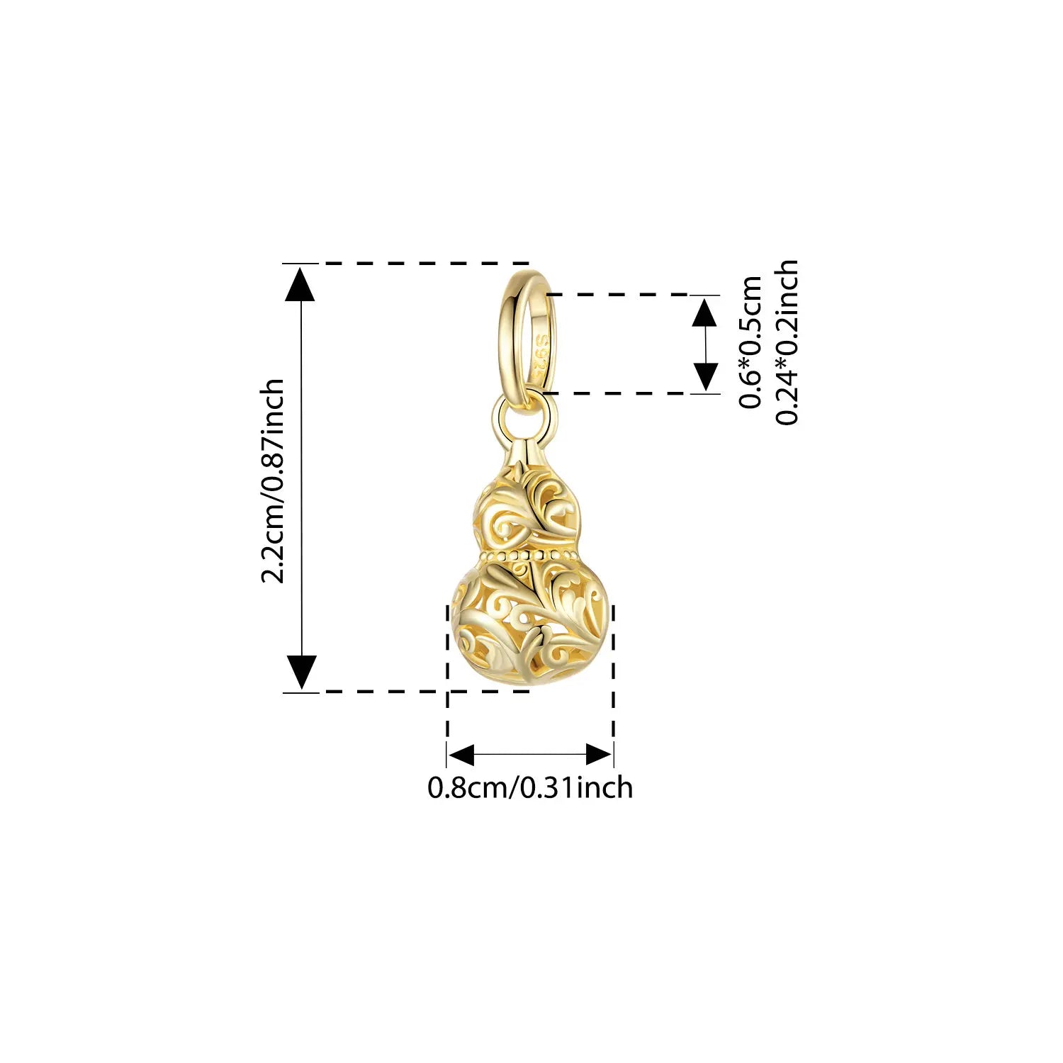 BISAER Real 925 Sterling Silver Vintage Gourd Charm Bead Hollow Pattern Pendant Plated Gold For Women DIY Bracelet Fine Jewelry
