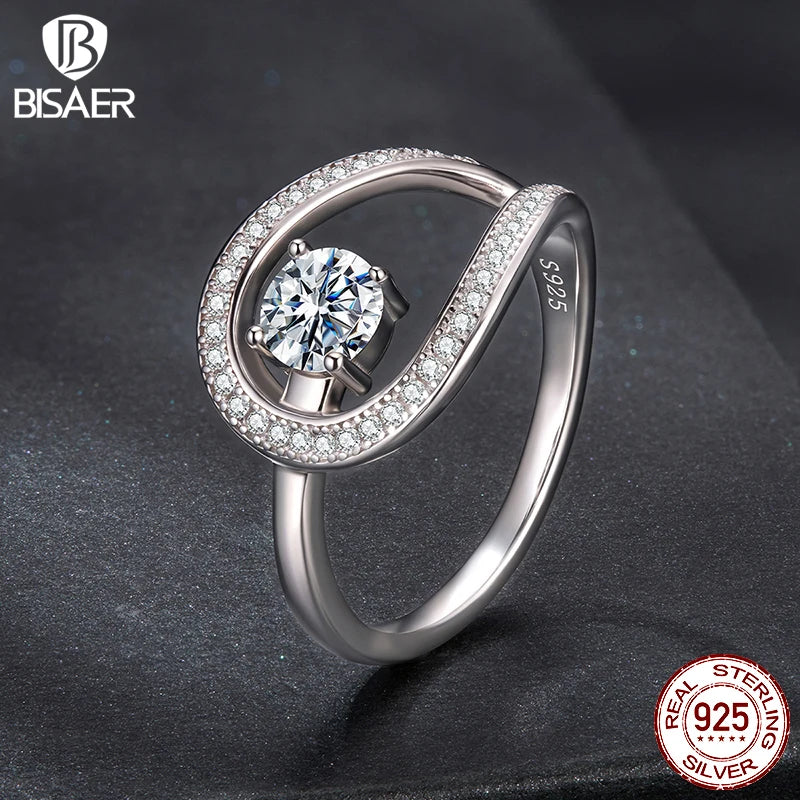 Bisaer 925 Sterling Silver Moissanite Double-layer Ring VVS1 EX Delicate Lab Diamond Forever Band for Women Wedding Fine Jewelry