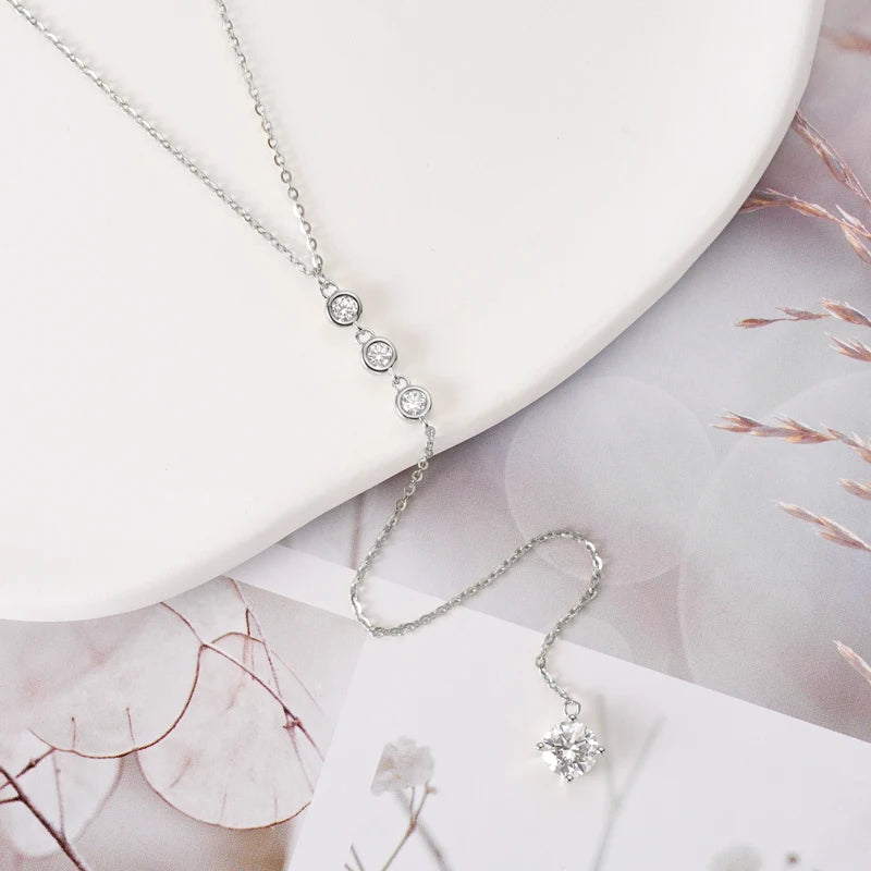 OXTAO Real 925 Sterling Silver Y-Shaped Necklace D VVS1 Moissanite Pendant Necklace for Women Birthday Jewelry Gift Certified