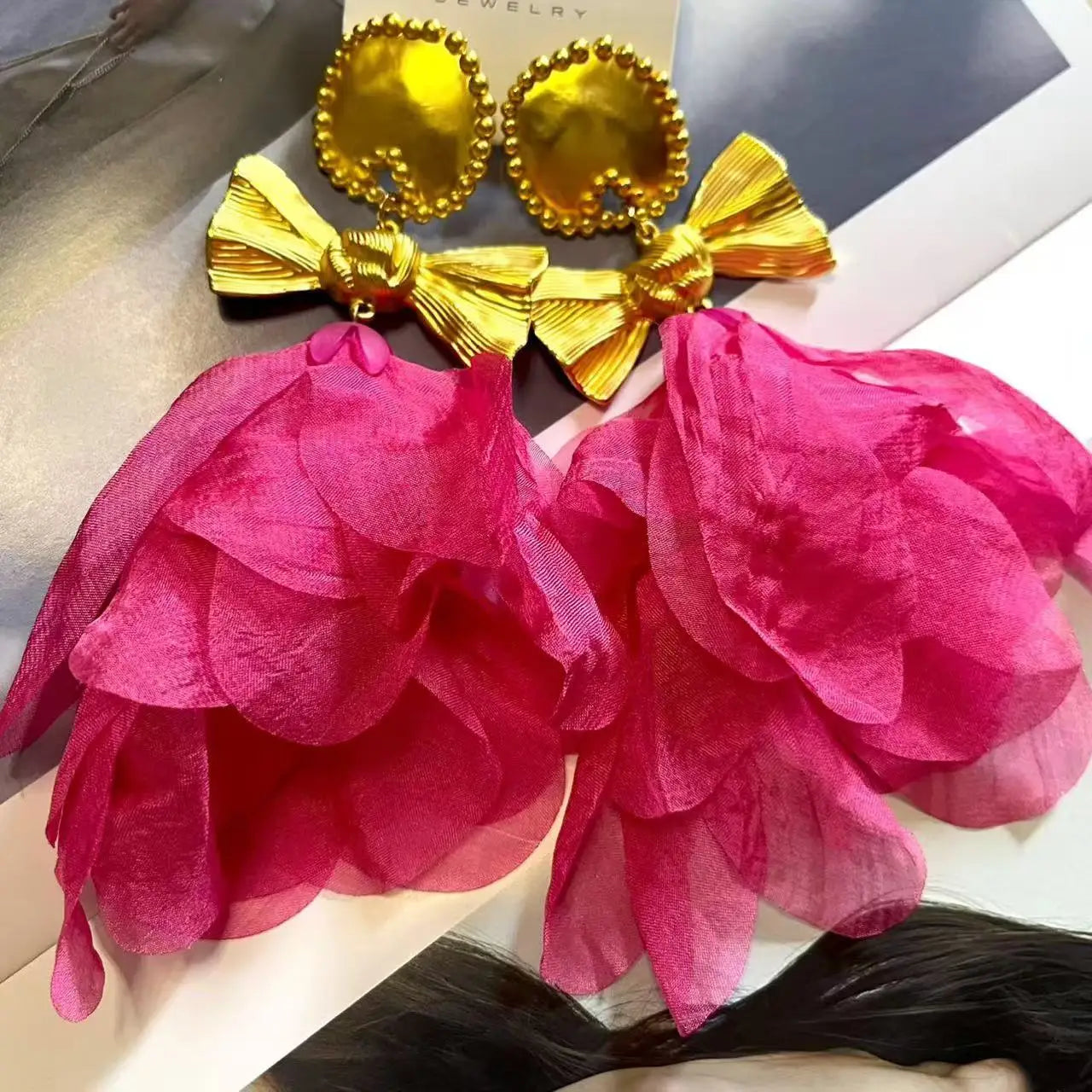 ZAA Personalized Trendy Resin Flower Water Drop Long Earrings