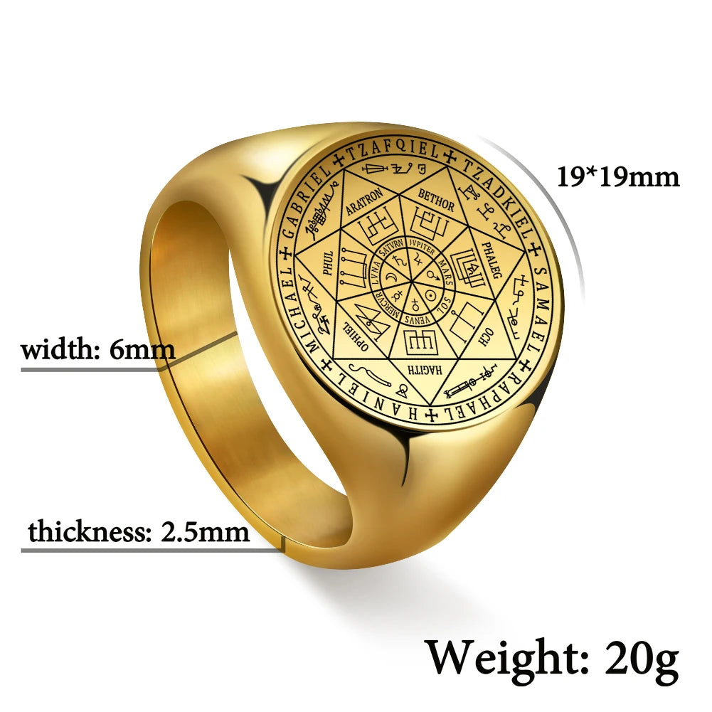 Bague Viking Sceau des Sept Archanges de Dreamtimes Talisman de la Kabbale de Salomon Hexagramme Anneaux pour Hommes Bijoux en Acier Inoxydable